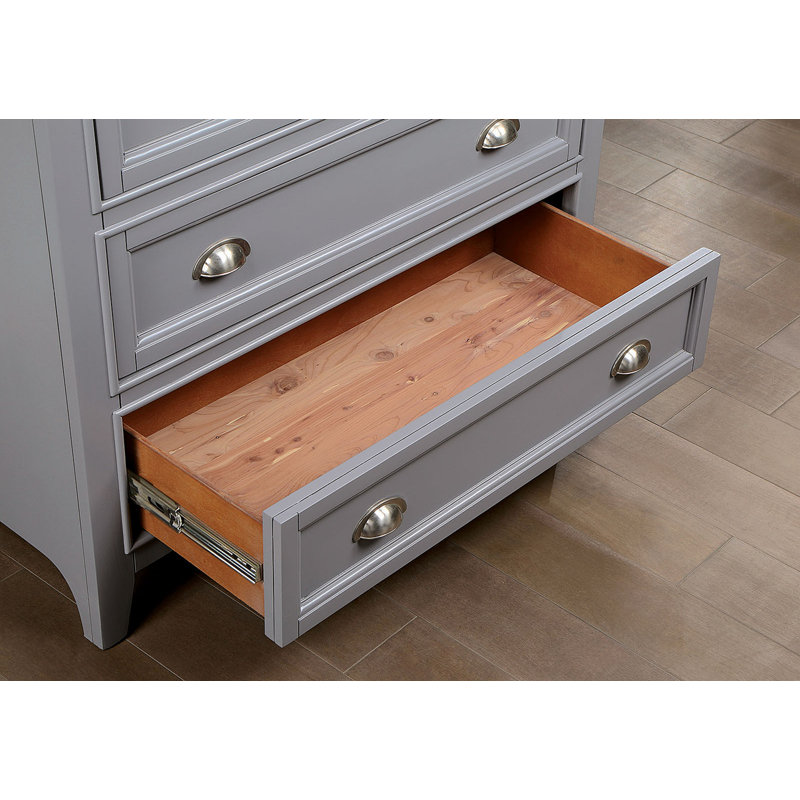 Commode de style transitionnel 1Pc Commode 5 tiroirs et boutons ronds en feutre avec tiroirs à roulement à billes, finition grise