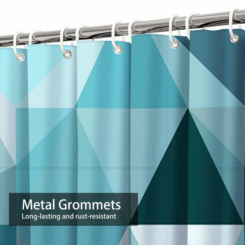 Rideau de douche hexagonal bleu clair avec 12 crochets, L 72 po x l 84 po