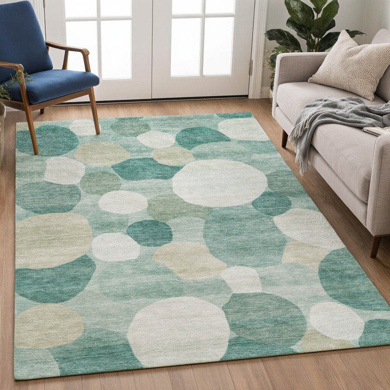 Tapis à pois Premium lavable à la machine AMF2375 Mayfield, Sarcelle, 8 pi x 10 pi