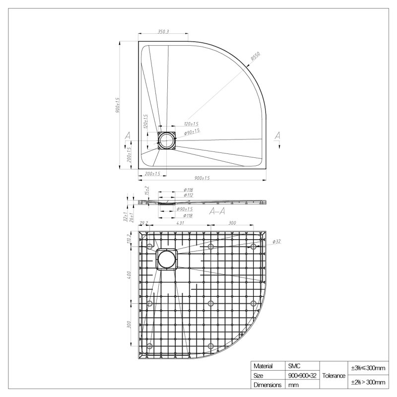 Selana Sliding Door Quadrant Slate Effect Round Shower Enclosure with Tray  1900 x 900 mm, Anthracite, Black