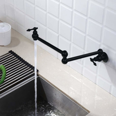 Robinet remplisseur mural noir mat, bras articulés doubles, anti-rouille, 100% laiton pour robinet utilitaire noir, anti-rayures, rouille