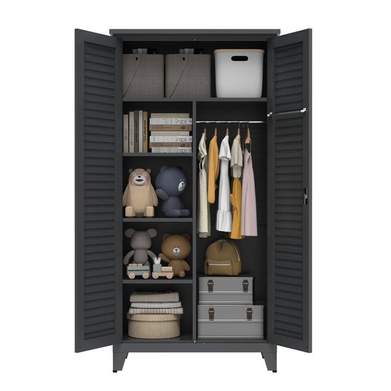 Slate - Colored Metal Tool Storage Cabinet, 73.15 In, Applicable To Garage, Workshop, Warehouse, Home, With Shelves And Wall Mountable Design 73'' Tall Steel Cabinet In Slate, Multi Purpose For