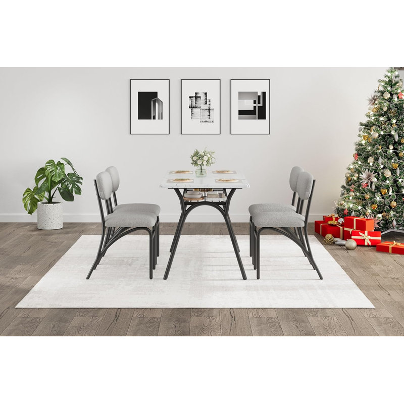 Ensemble de table de salle à manger Marble-Look rectangulaire avec 4 chaises rembourrées Boucle - Ensemble repas pour petits appartements