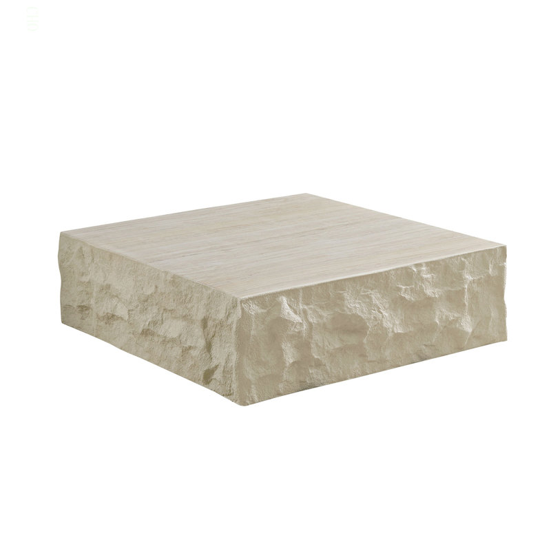 Table basse carrée en fibre de verre pour salon, table rétro de 35,43 po, devant en imitation pierre du canapé, table basse au design moderne pour bureau, appartement, sans assemblage