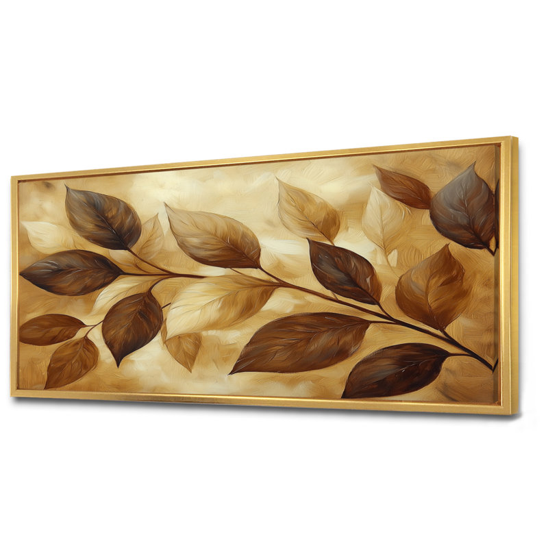 Irmengard chocolat brun feuilles de paysage I - feuilles, art mural, H 28 po x l 60 po, Impression encadrée flottante, Doré