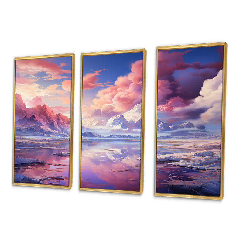 Kawaii Landscape Clouds III - Clouds, ensemble d'art sur toile, Cadre flottant doré, H 32 po x l 48 po x P 1 po