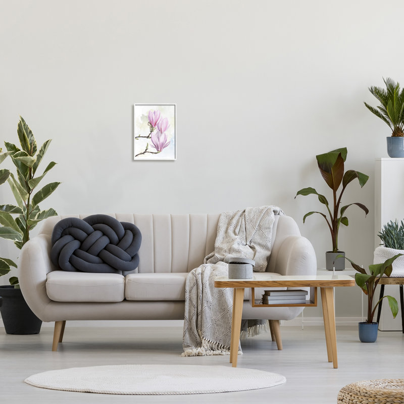 Pink Magnolia Flower Blooms Canvas Print with White Frame