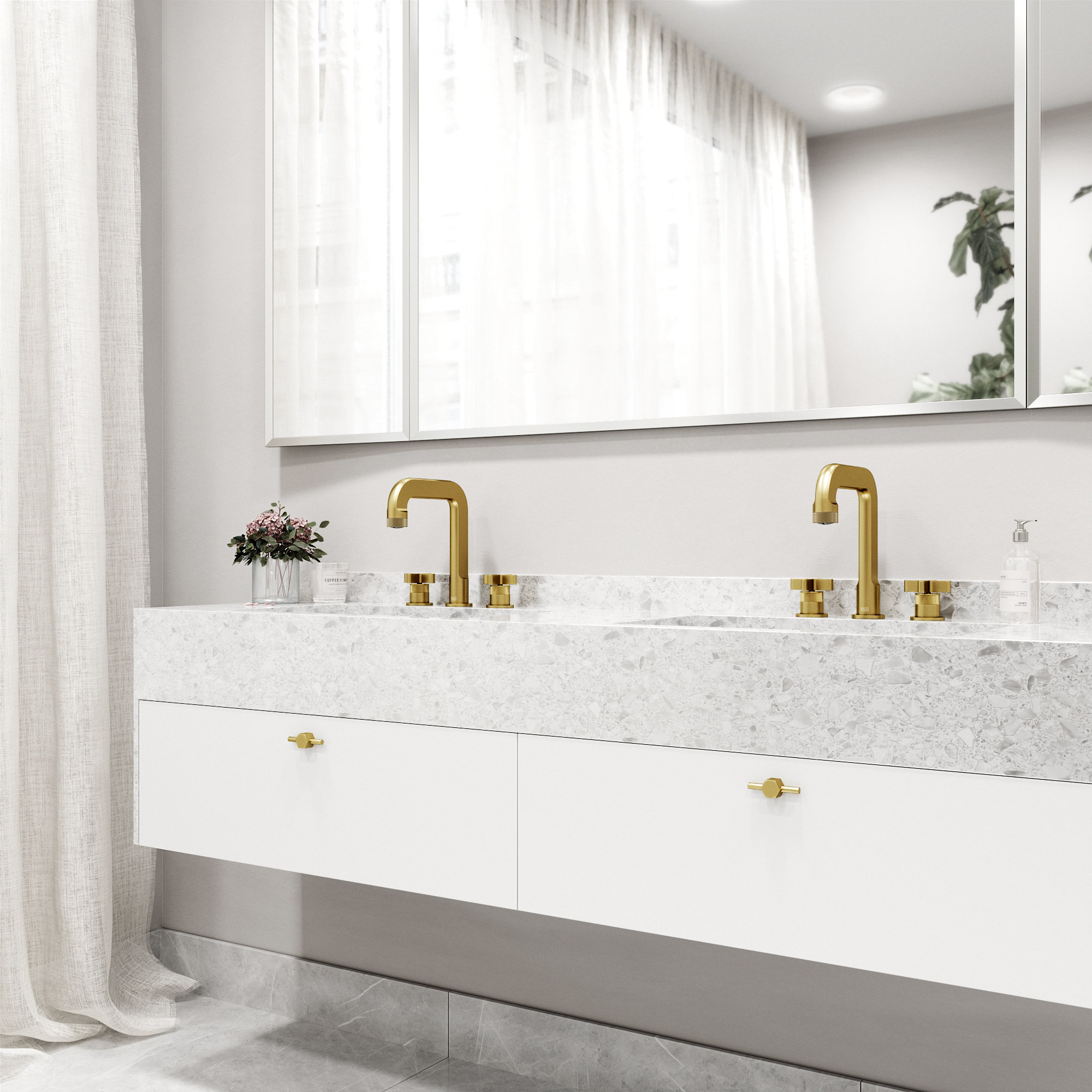 Wythe 9" H Two Handle Widespread Bathroom Faucet , Matte Brushed Gold