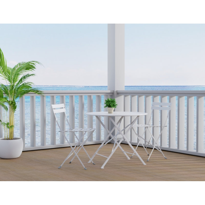 Luxurious White 30" Round Bistro Set with Built-In Umbrella Hole, White