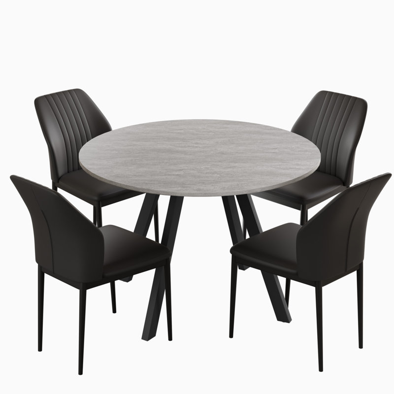 Siefert 35.4'' Round Dining Table Set, Kitchen Dining Table and 4 Dining Chairs, Black, Siefert 5 Piece Dining Set