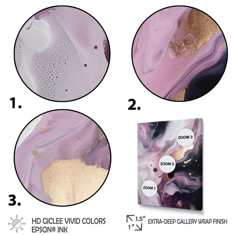 Electric Marble Ink Art V - impression sur toile de marbre abstrait, H 20 po x l 12 po x P 1 po, Encadrement doré