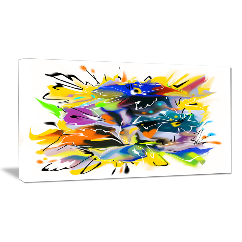 «Yellow Blue Abstract Floral Design», impression sur toile tendue, H 16 po x l 32 po x P 1 po