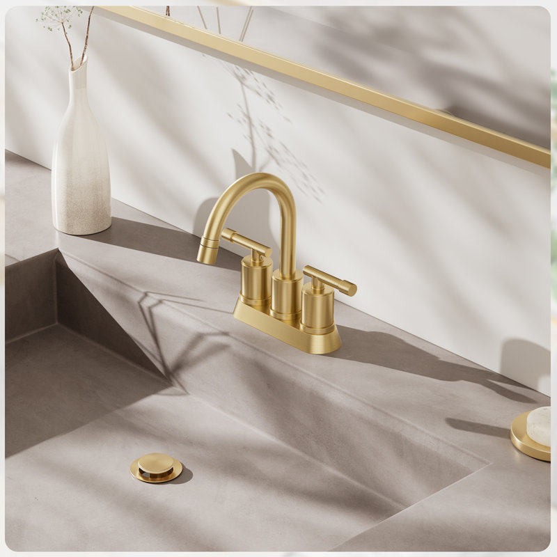 Robinet en or brossé pour lavabo de salle de bain, 4 pouces, 2 poignées, 3 trous, bonde escamotable en acier inoxydable et lignes d'alimentation