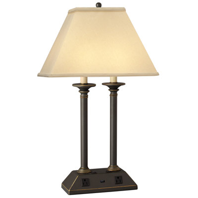 Lampe de table Madison en bronze traditionnel 26 po avec prise USB et prise Madison