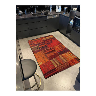 Red Traditional Patterned Woven Base And Washable Carpet