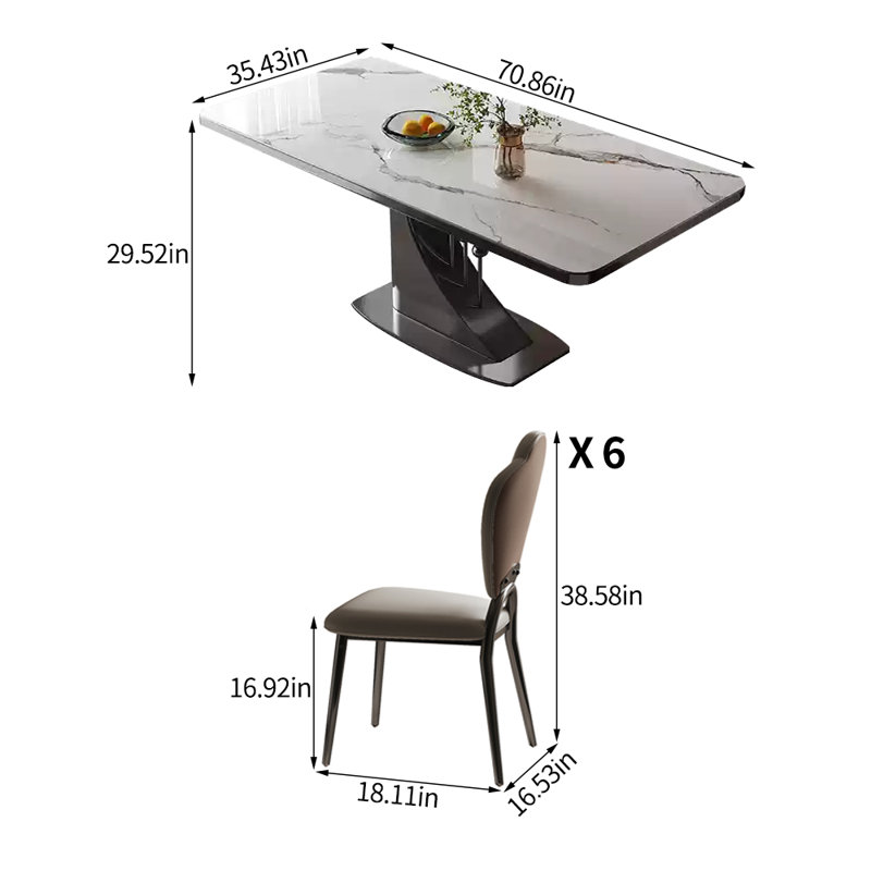 Rectangular Modern Microlite Dining Table Set, 29.52"H x 70.86"L x  35.43"W