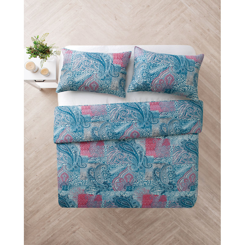 Ensemble de courtepointe à motif cachemire 3 pièces Ava, Très grand + 1 courtepointe et 2 taies décorativ
