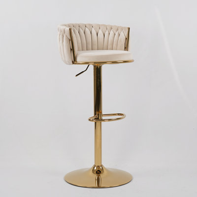 Chaise de bar moderne en velours tissé Hengming avec dossier et base en métal, hauteur réglable, convient à la cuisine, au restaurant et au café. Ensemble de 1