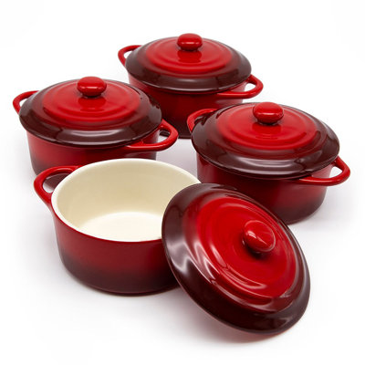 Kook 12 oz. Ceramic Oval Mini Casseroles Dishes with Lids