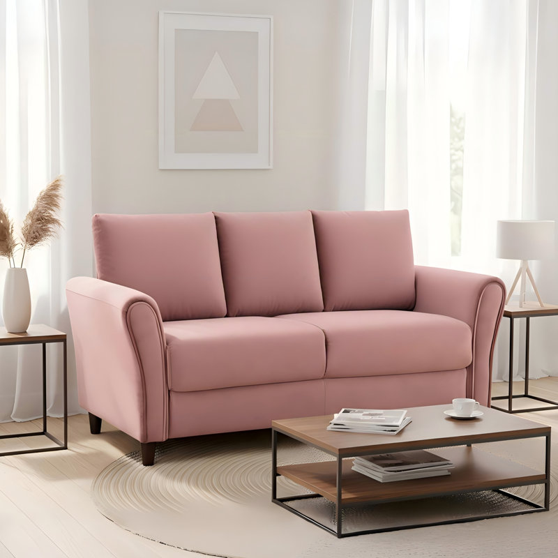 Ensemble de canapé moderne avec accoudoirs courbés 2 pièces Mid-Century, 80.31" W, Rose Polyester