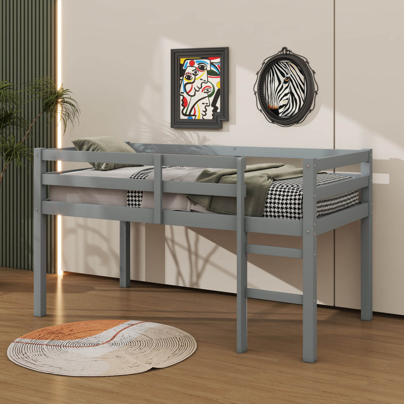 Twin Elevated Loft Bed Comes With Ladder, Gray