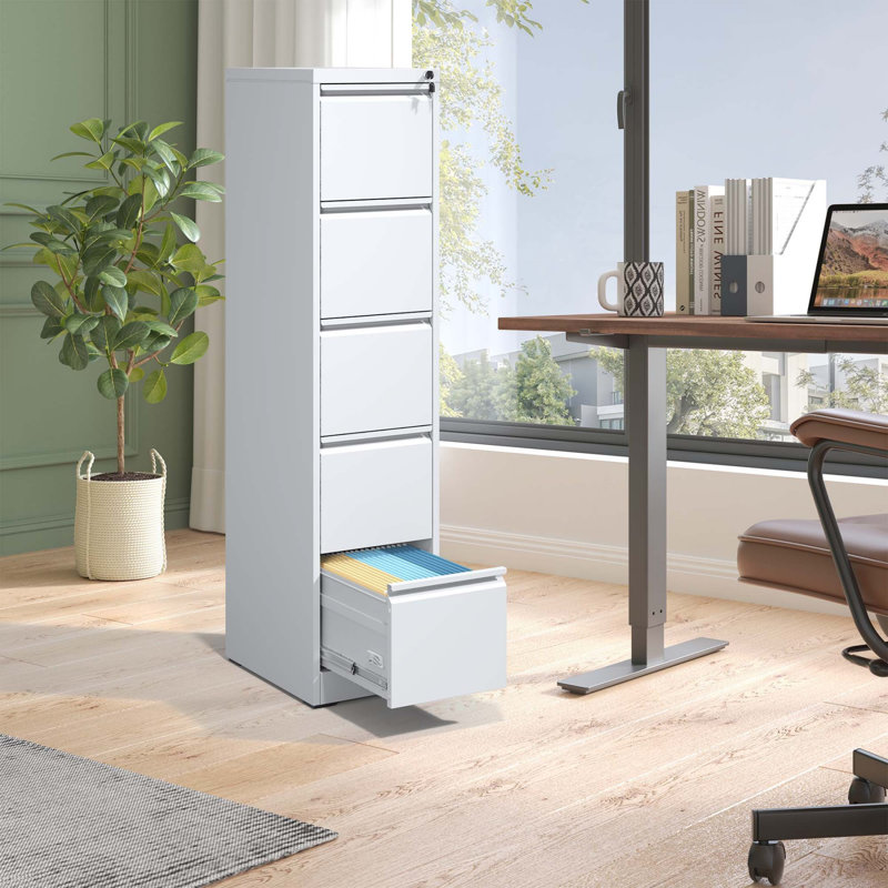 White Vertical 5-Drawer Lockable Metal Filing Cabinet