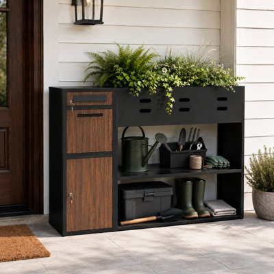 61'' W Multifunctional Lockable Package Delivery Box with Planter and 2-Tier Storage Shelves