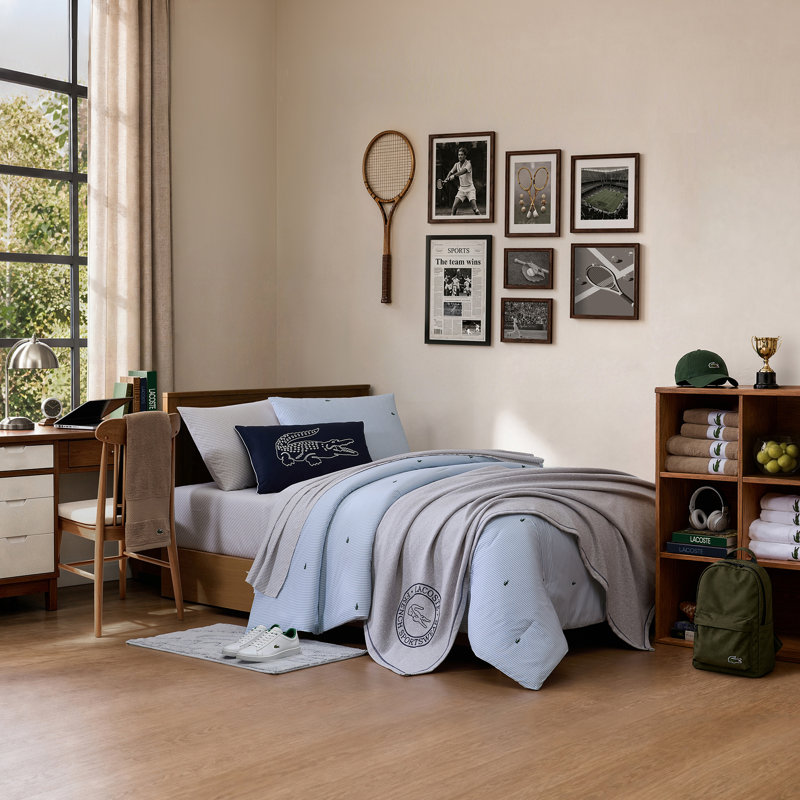 Ensemble d'édredon 100% coton à rayures fines Croc Lacost, Édredon double/grand et 2 taies décoratives