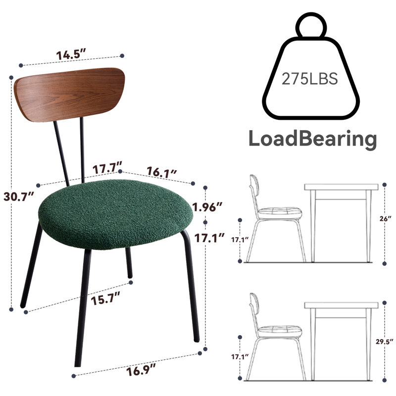 Chaises de salle à manger empilables, petite chaise de cuisine en tissu avec dossier en bois massif pour appartement, salon, chambre à coucher