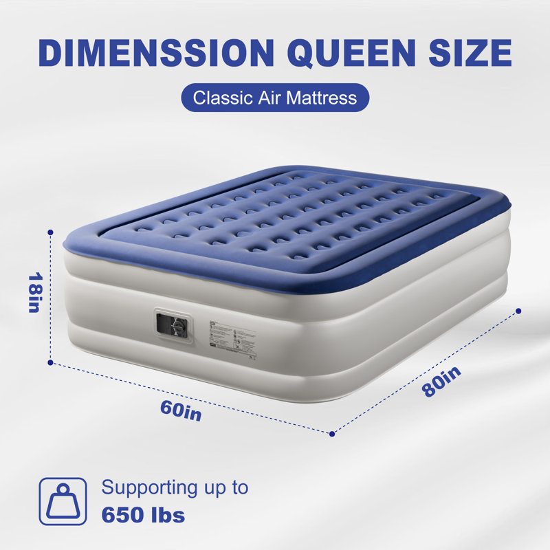 Matelas gonflable bleu et blanc avec pompe intégrée, Grand