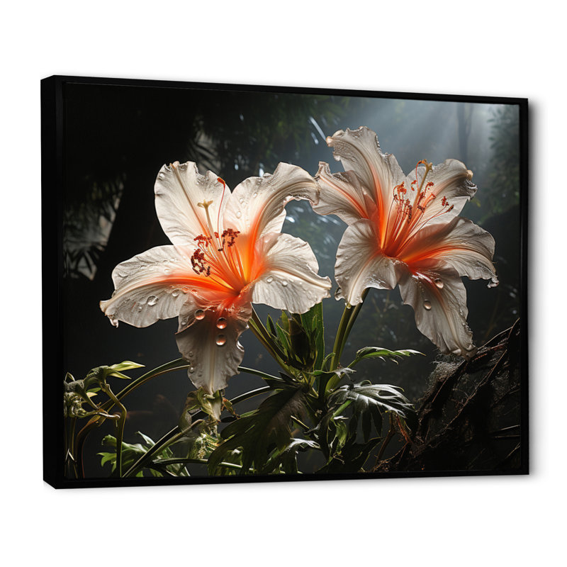 Magnifique fleur blanche dans une forêt tropicale I - impressions sur toile florales, H 24 po x l 32 po x P 1 po