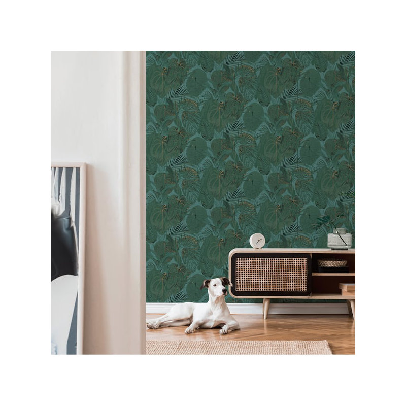 Flourish 10m x 53cm Glitter Wallpaper Roll, Dark Green