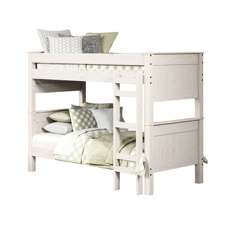 Lit superposé simple rustique fabriqué en bois massif avec éclat blanc qui peut être divisé en deux lits séparés