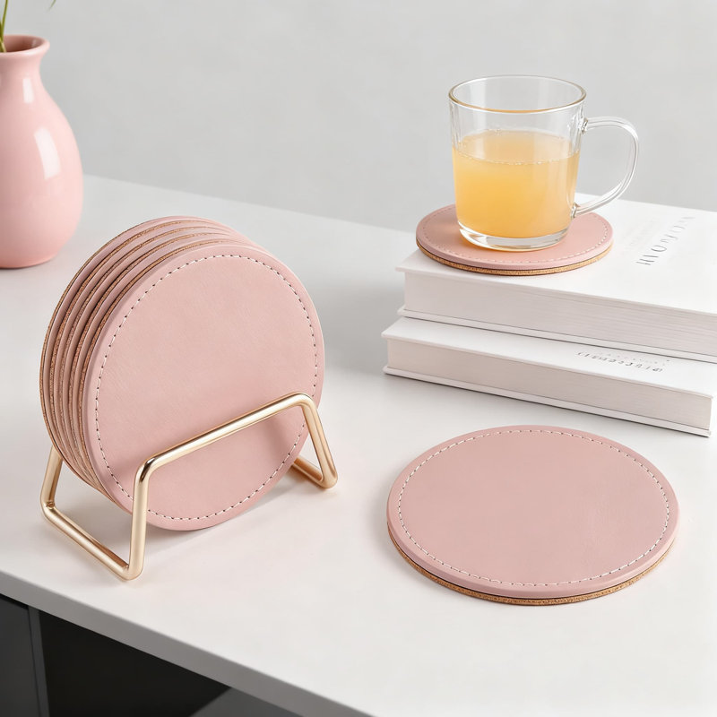 Ensemble de 6 sous-verres en polyuréthane avec support en métal, ensemble de sous-verres en liège absorbant pour la décoration intérieure et les cadeaux de pendaison de crémaillère