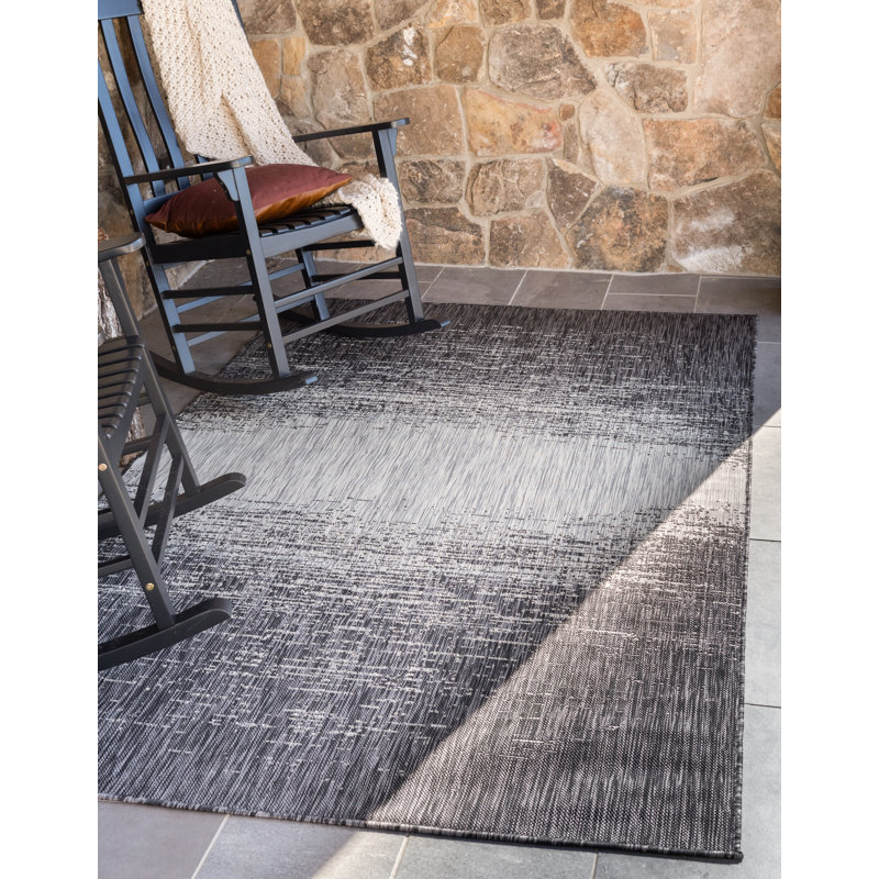 Pindall Charcoal Grey/Grey Indoor/Outdoor Rug, Rectangle 7'1" x 10'
