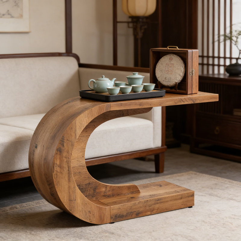 Console de style campagnard avec tablettes à 2 niveaux, table de canapé en forme de C derrière le canapé, entrée étroite et table de couloir pour le salon ou le vestibule