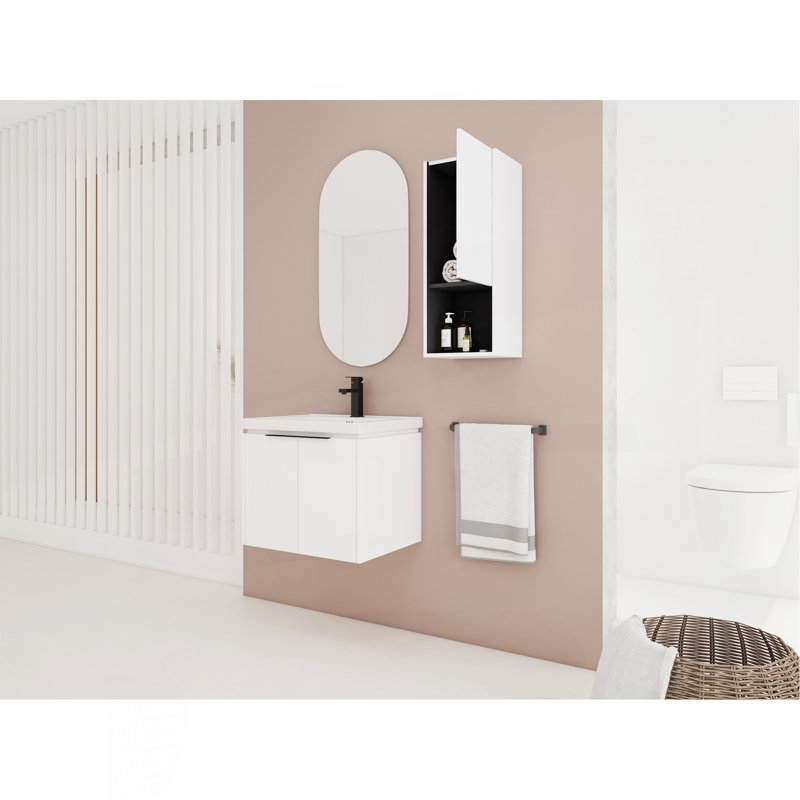 Meuble-lavabo mural 24 po avec lavabo en céramique, armoire latérale et portes à fermeture en douceur