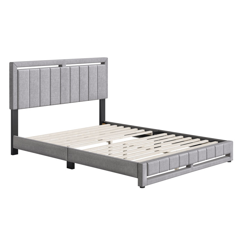 Base de lit tapissier Senata Linen, Gris, Très grand
