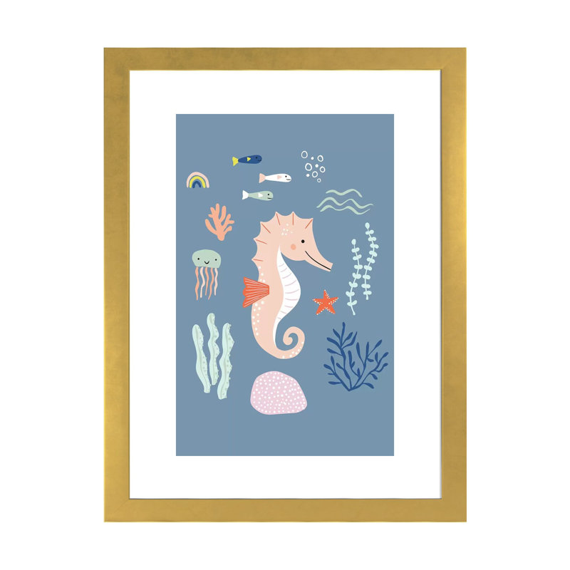 «Under the Sea IV» par Caroline Alfreds - impression d'art graphique, H 24 po x l 16 po x P 1 po, Papier encadré doré, Blanc