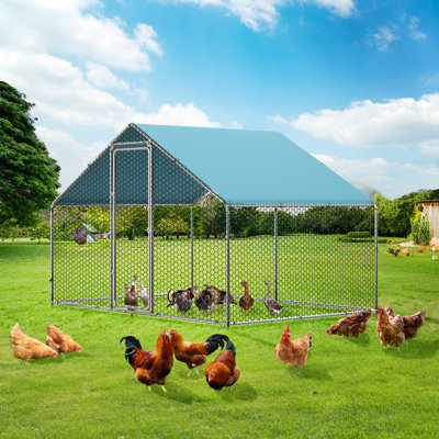 Dayson Metal Chicken Run Coop, Walk-in Poultry Cage with Waterproof & Anti-UV Cover Lockable Door Design