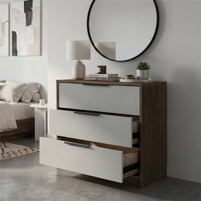 Commode 3 tiroirs Anayelly, Black/Brown