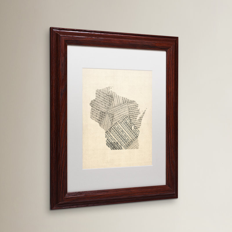 « old sheet music map of wisconsin' » par michael tompsett, impression sur toile encadrée, H 14 po x l 11 po x P 0,5 po