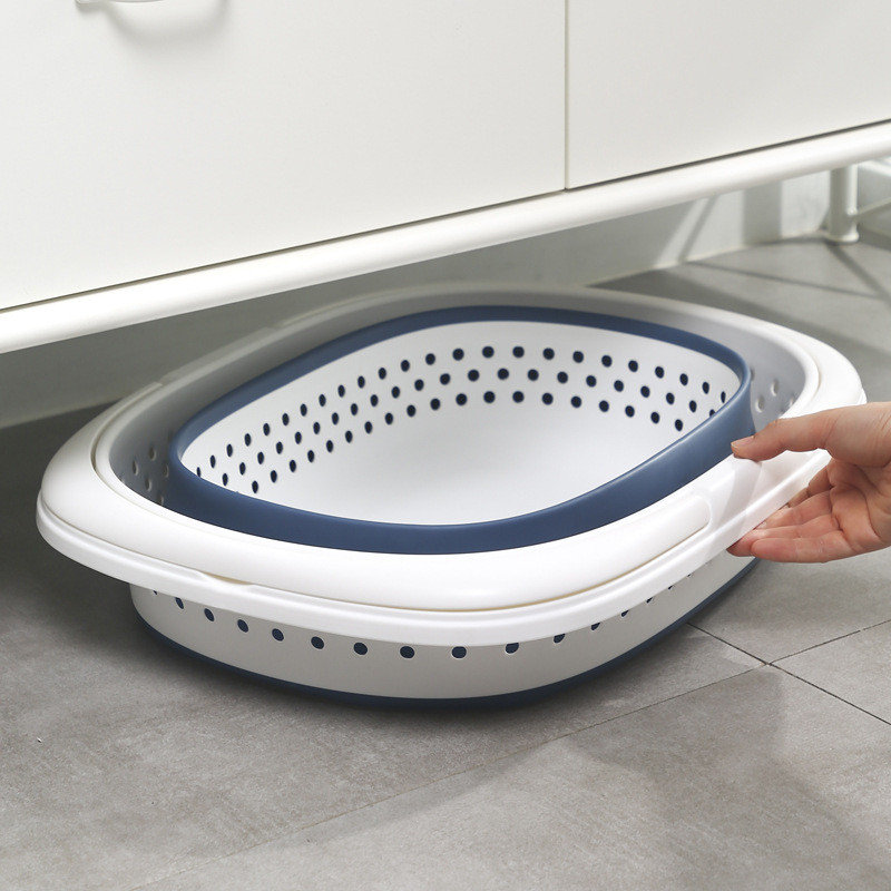 Panier à linge pliable en plastique, bac à linge portatif avec poignée, rangement peu encombrant, Bleu