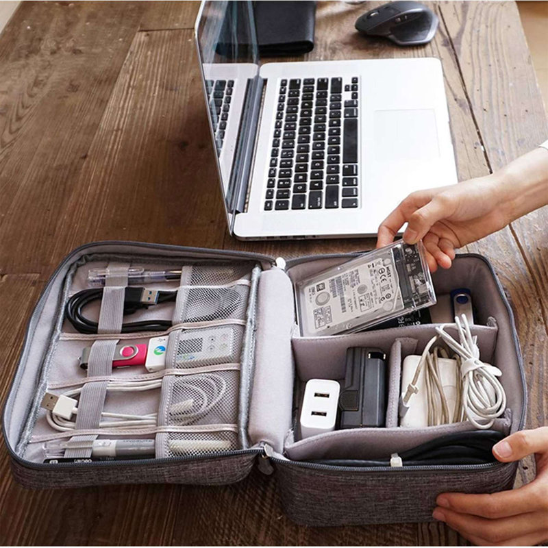 Electronic Accessories Organizer Case Portable Cable Travel Storage Bag for Cord, Phone, Charger, Purple