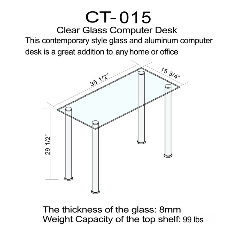 Keimar Aluminium Writing Desk, Clear\Silver