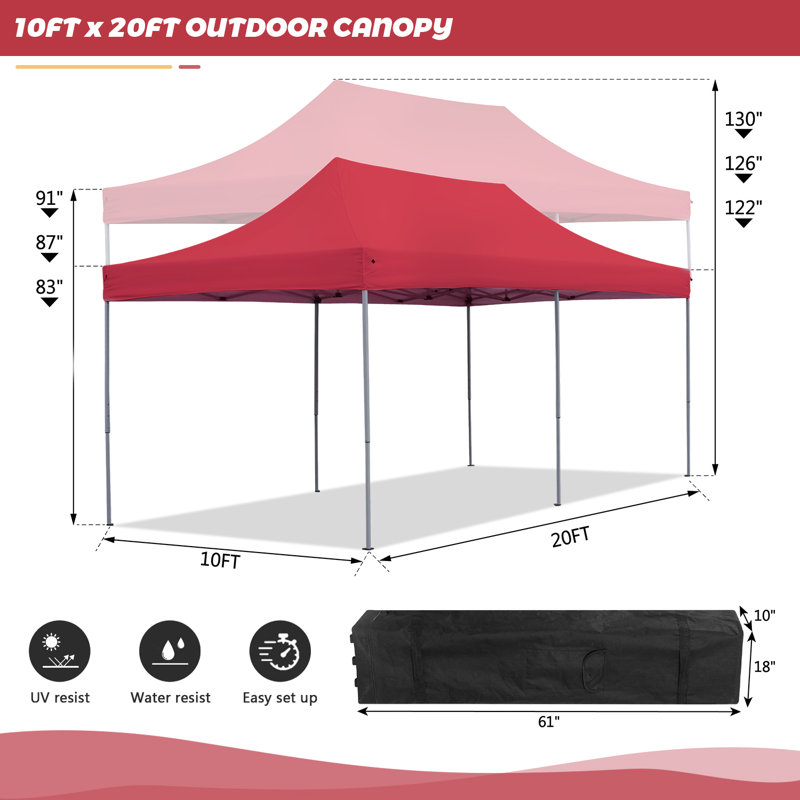 240'' W x 120'' D Steel Pop-Up Canopy, Red