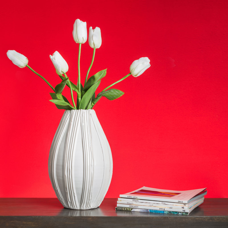 Alpine 15" White Ceramic Decorative Table Vase