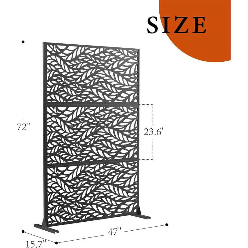 Metal Privacy Screen 182.9cm H X 119.4cm W, Outdoor Privacy Screens And Panels, 3-Panel Outdoor Divider With Stand,Leaves