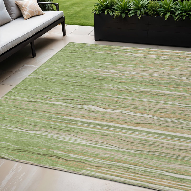 Tapis intérieur lavable rayé vert 5 pi x 8 pi