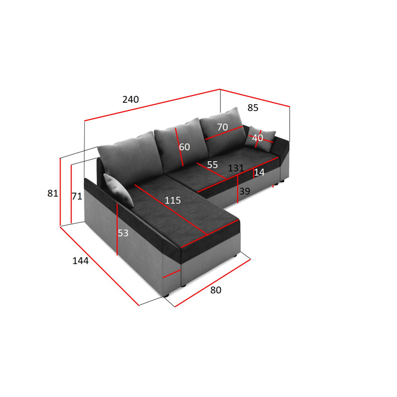Simperta 3 Seater Corner Sofa , Left -sided, White /Dark gray - Rainbow27 /Rainbow31
